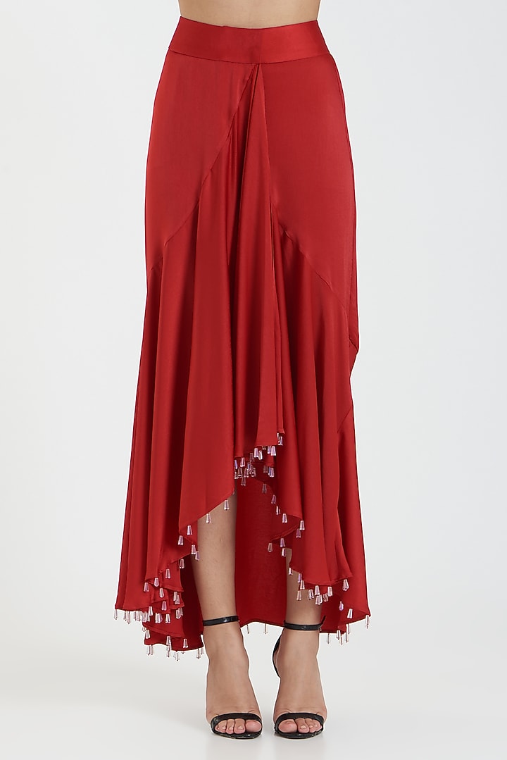 Red Embellished Maxi Skirt by 431-88 By Shweta Kapur at Pernia's Pop Up Shop