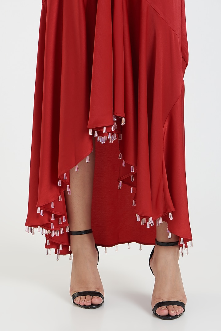 Red Embellished Maxi Skirt by 431-88 By Shweta Kapur at Pernia's Pop Up Shop