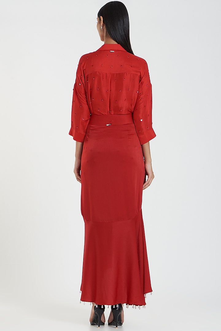 Red Embroidered Shirt by 431-88 By Shweta Kapur at Pernia's Pop Up Shop