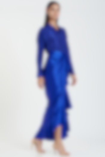 Cobalt Blue Pleated Ruffled Skirt by 431-88 By Shweta Kapur