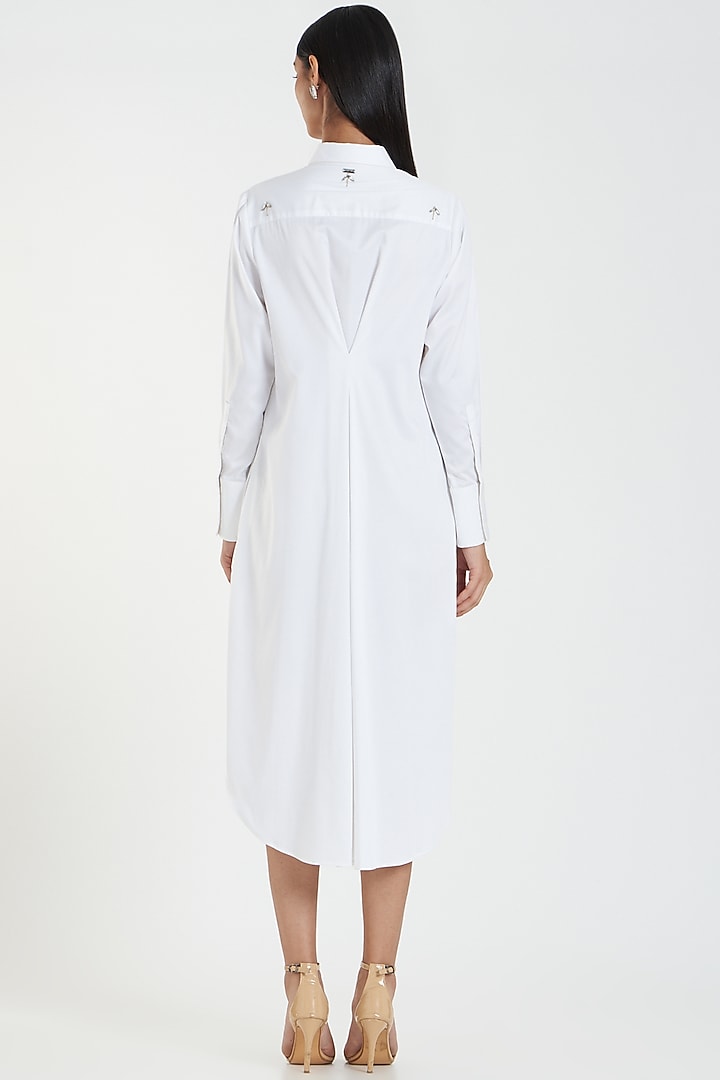Crystal White Embroidered Vacation Shirt Dress by 431-88 By Shweta Kapur at Pernia's Pop Up Shop