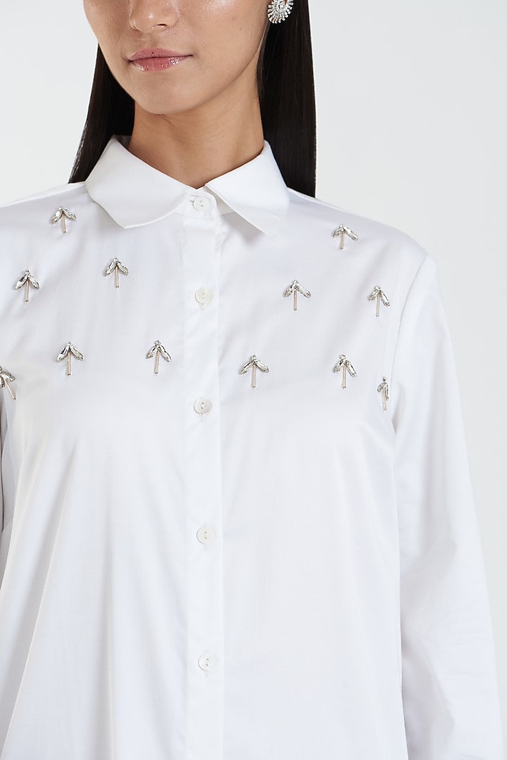 Crystal White Embroidered Vacation Shirt Dress by 431-88 By Shweta Kapur at Pernia's Pop Up Shop