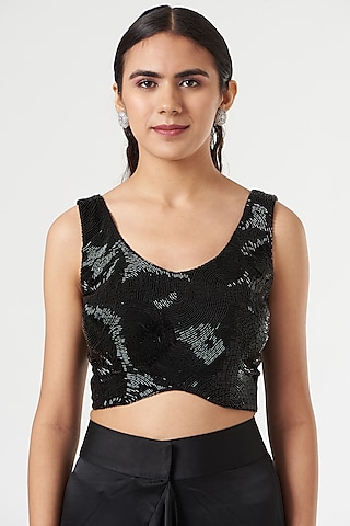 Black Cotton Embroidered Top by 431-88 By Shweta Kapur