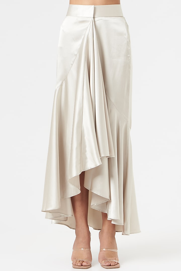 Ecru Satin Draped Skirt by 431-88 By Shweta Kapur at Pernia's Pop Up Shop