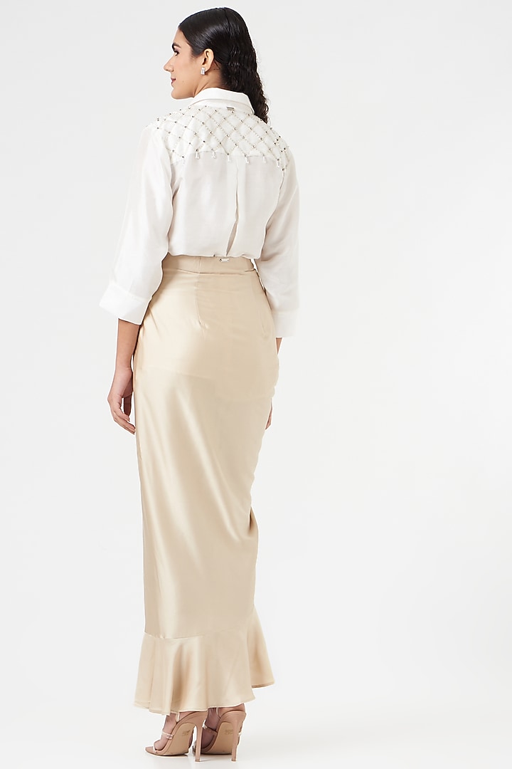 Champagne Ruffled Lungi Skirt by 431-88 By Shweta Kapur at Pernia's Pop Up Shop