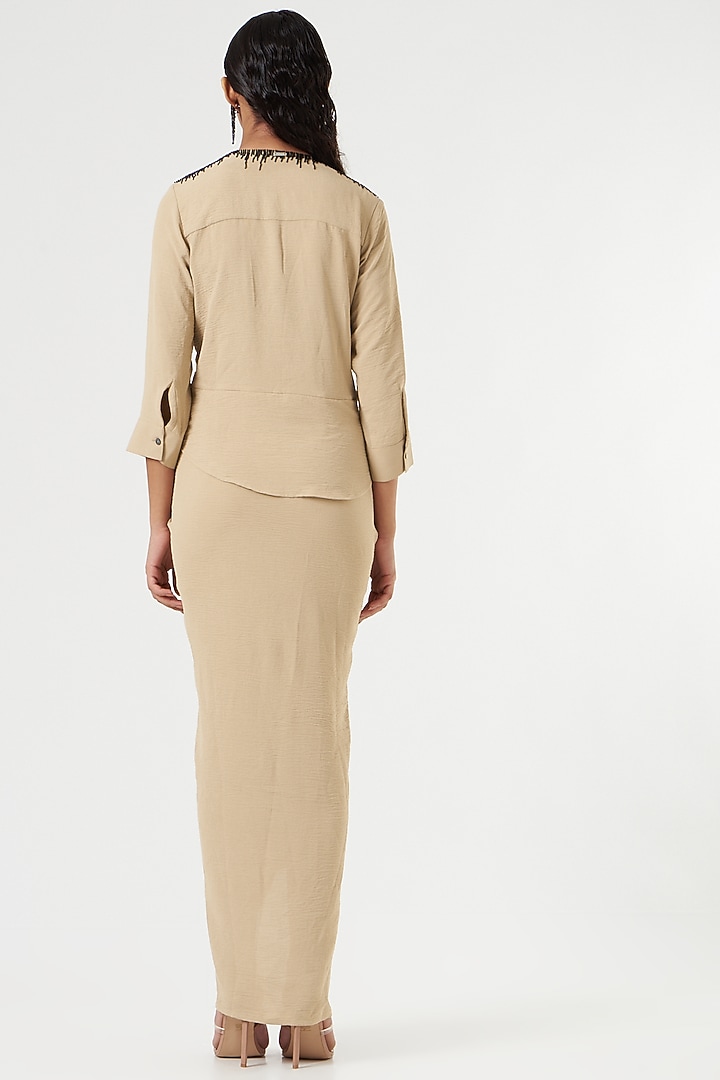Beige Crepe Twisted Cocktail Dress by 431-88 By Shweta Kapur at Pernia's Pop Up Shop