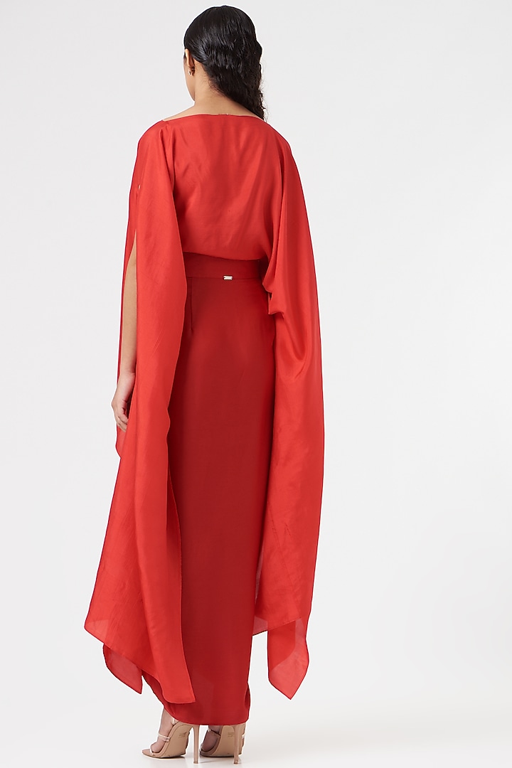 Red Satin Drape Pencil Skirt by 431-88 By Shweta Kapur at Pernia's Pop Up Shop