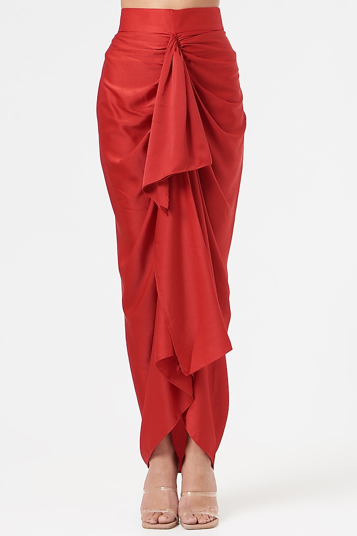 Red Satin Drape Pencil Skirt by 431-88 By Shweta Kapur at Pernia's Pop Up Shop