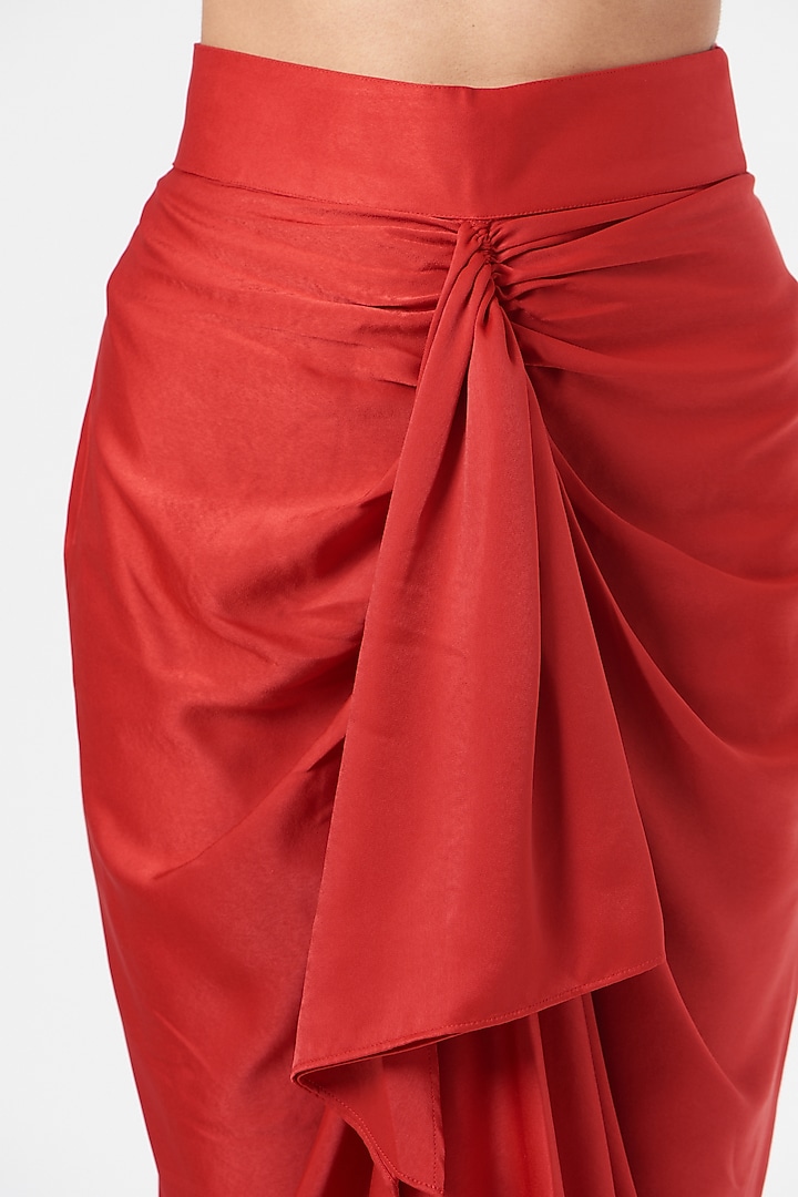 Red Satin Drape Pencil Skirt by 431-88 By Shweta Kapur at Pernia's Pop Up Shop