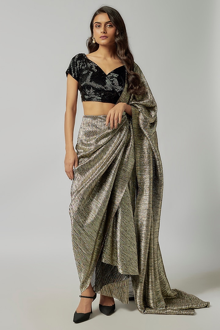 Black Cotton Cutdana Hand Embroidered Blouse by 431-88 By Shweta Kapur at Pernia's Pop Up Shop