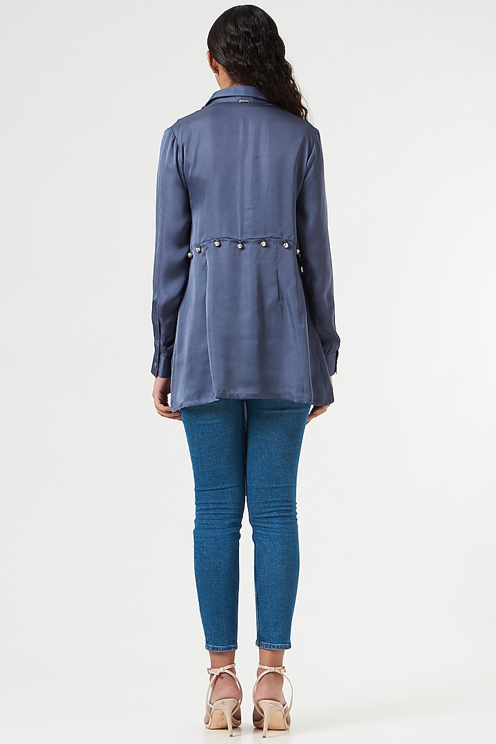 Berry Blue Silk Draped Shirt by 431-88 By Shweta Kapur at Pernia's Pop Up Shop