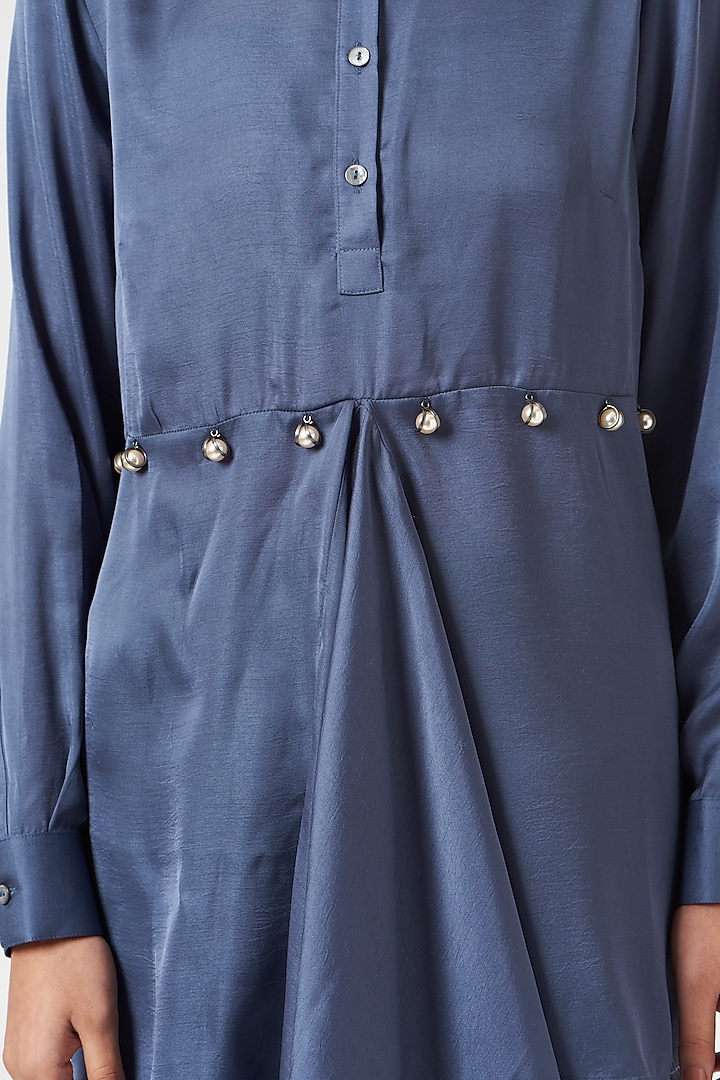 Berry Blue Silk Draped Shirt by 431-88 By Shweta Kapur at Pernia's Pop Up Shop