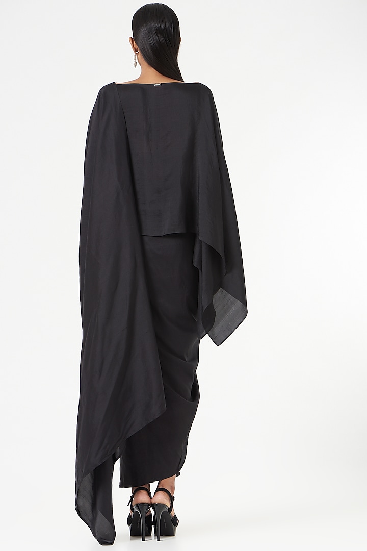 Black Silk Pre-Draped Wedding Saree Set by 431-88 By Shweta Kapur at Pernia's Pop Up Shop