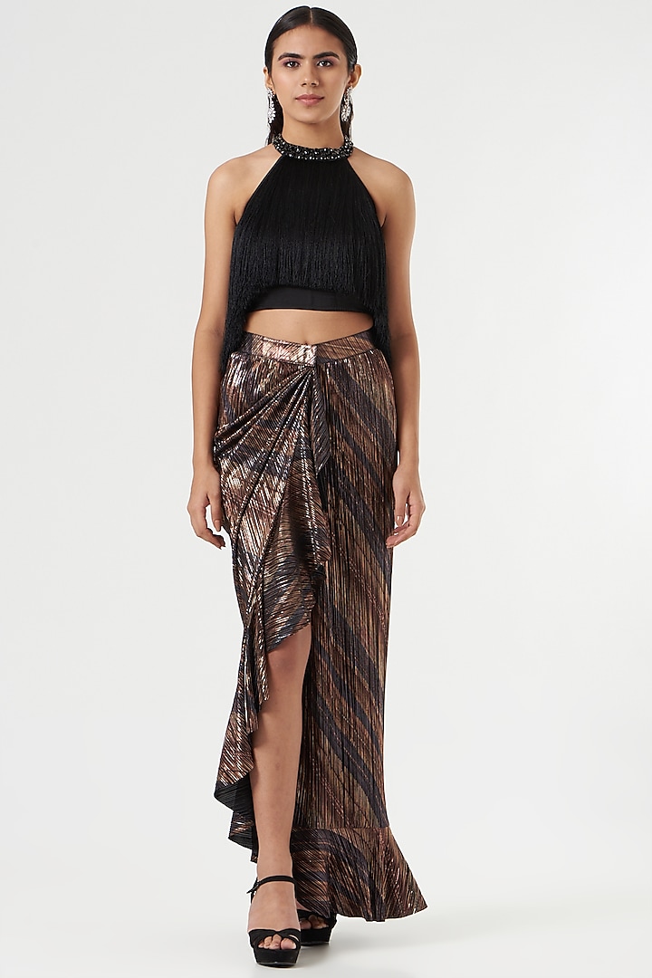 Multi-Colored Metallic Pleated Drape Skirt by 431-88 By Shweta Kapur at ...