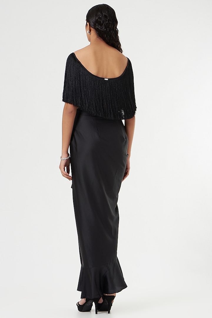 Black Hammered Satin Fringed Top by 431-88 By Shweta Kapur at Pernia's Pop Up Shop