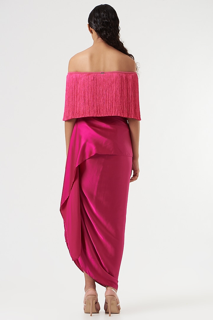 Fuchsia Hammered Satin Fringed Top by 431-88 By Shweta Kapur at Pernia's Pop Up Shop