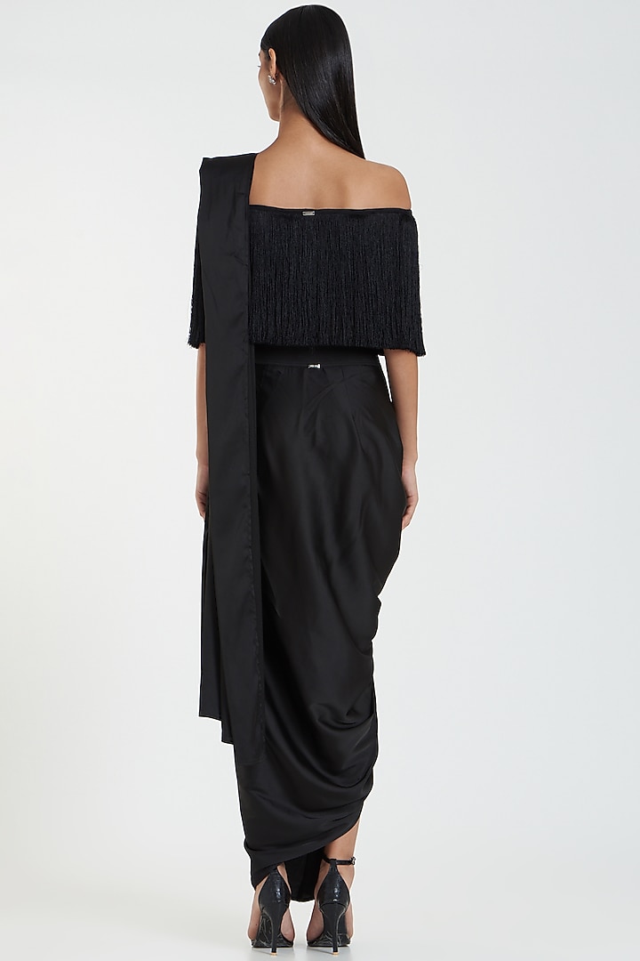 Black Satin Fringe Top by 431-88 By Shweta Kapur at Pernia's Pop Up Shop
