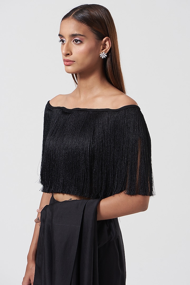 Black Satin Fringe Top by 431-88 By Shweta Kapur at Pernia's Pop Up Shop