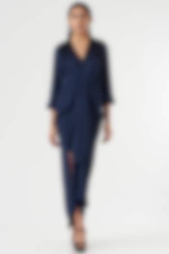Navy Blue Crepe Twisted Cocktail Dress by 431-88 By Shweta Kapur at Pernia's Pop Up Shop