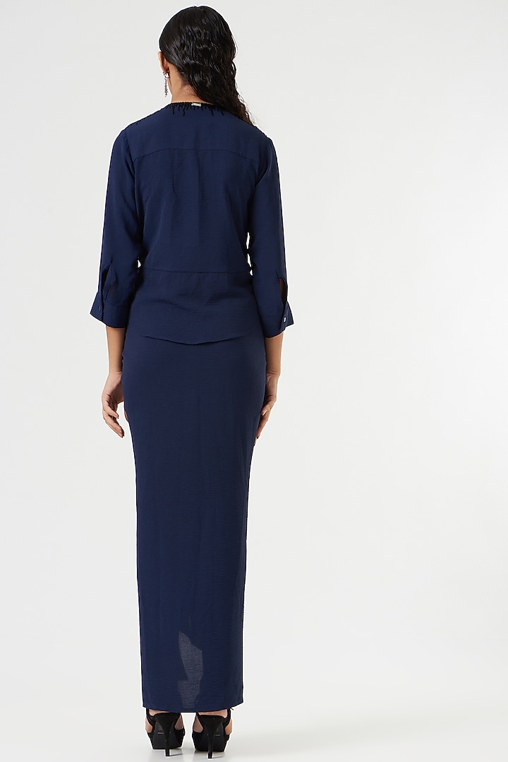 Navy Blue Crepe Twisted Cocktail Dress by 431-88 By Shweta Kapur at Pernia's Pop Up Shop