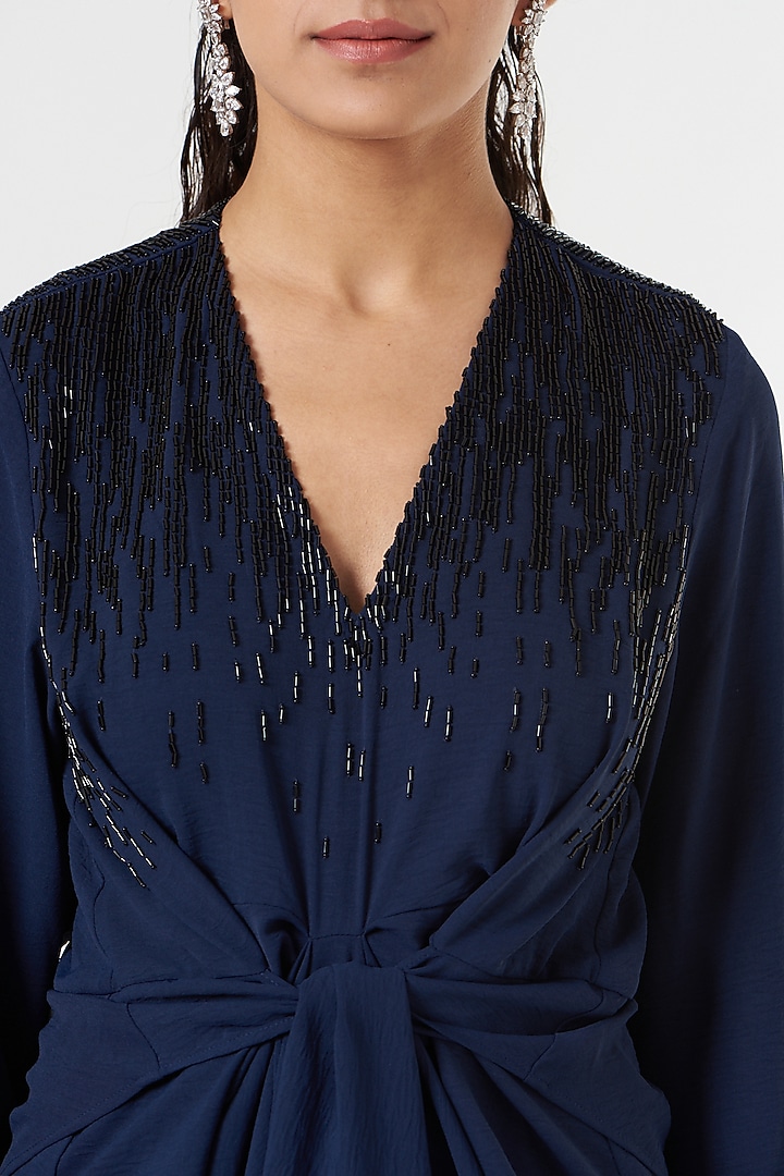 Navy Blue Crepe Twisted Cocktail Dress by 431-88 By Shweta Kapur at Pernia's Pop Up Shop