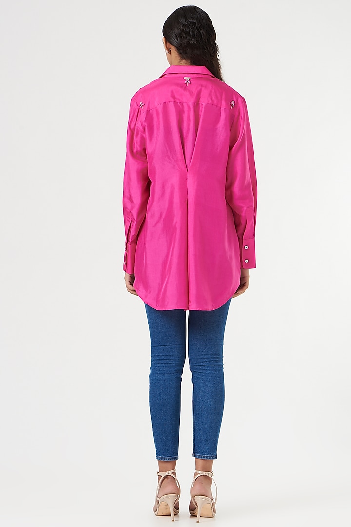 Fuchsia Silk Embellished Shirt by 431-88 By Shweta Kapur at Pernia's Pop Up Shop