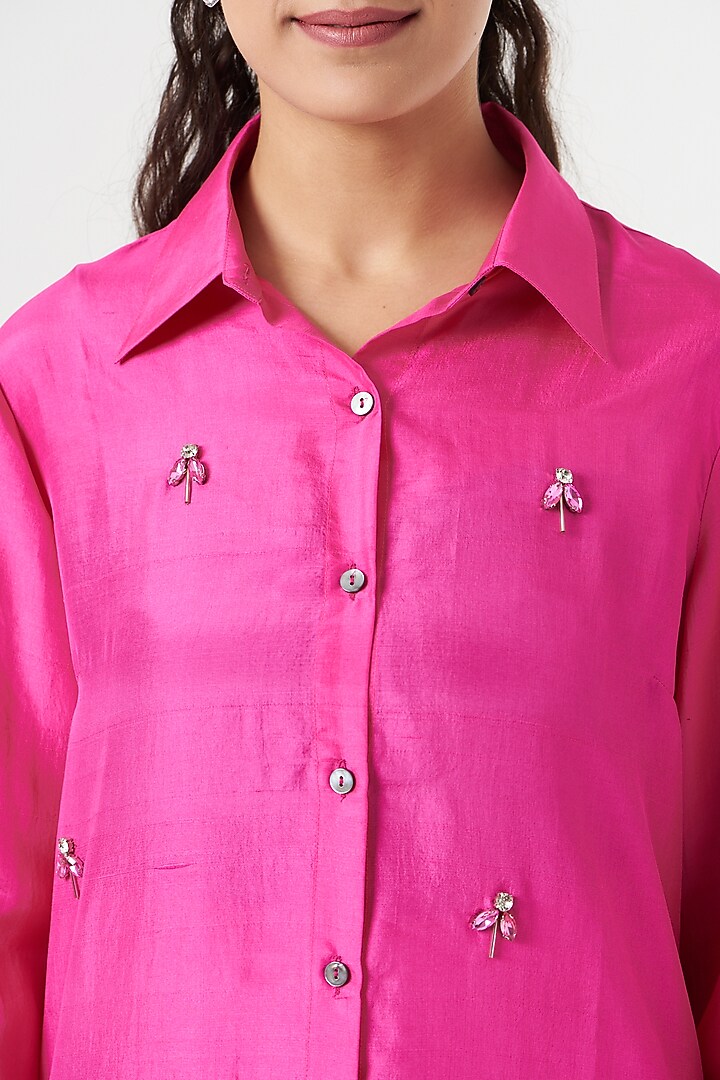 Fuchsia Silk Embellished Shirt by 431-88 By Shweta Kapur at Pernia's Pop Up Shop