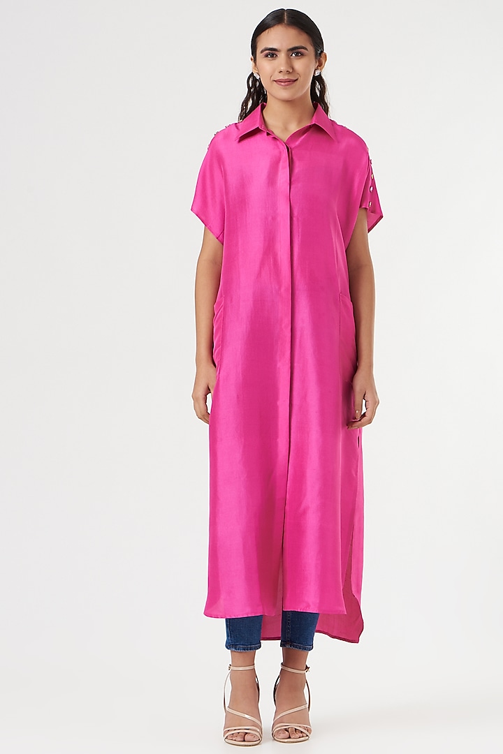 Fuchsia Silk Embellished Tunic Shirt  by 431-88 By Shweta Kapur