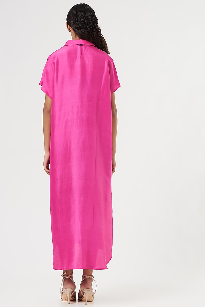 Fuchsia Silk Embellished Tunic Shirt by 431-88 By Shweta Kapur at Pernia's Pop Up Shop