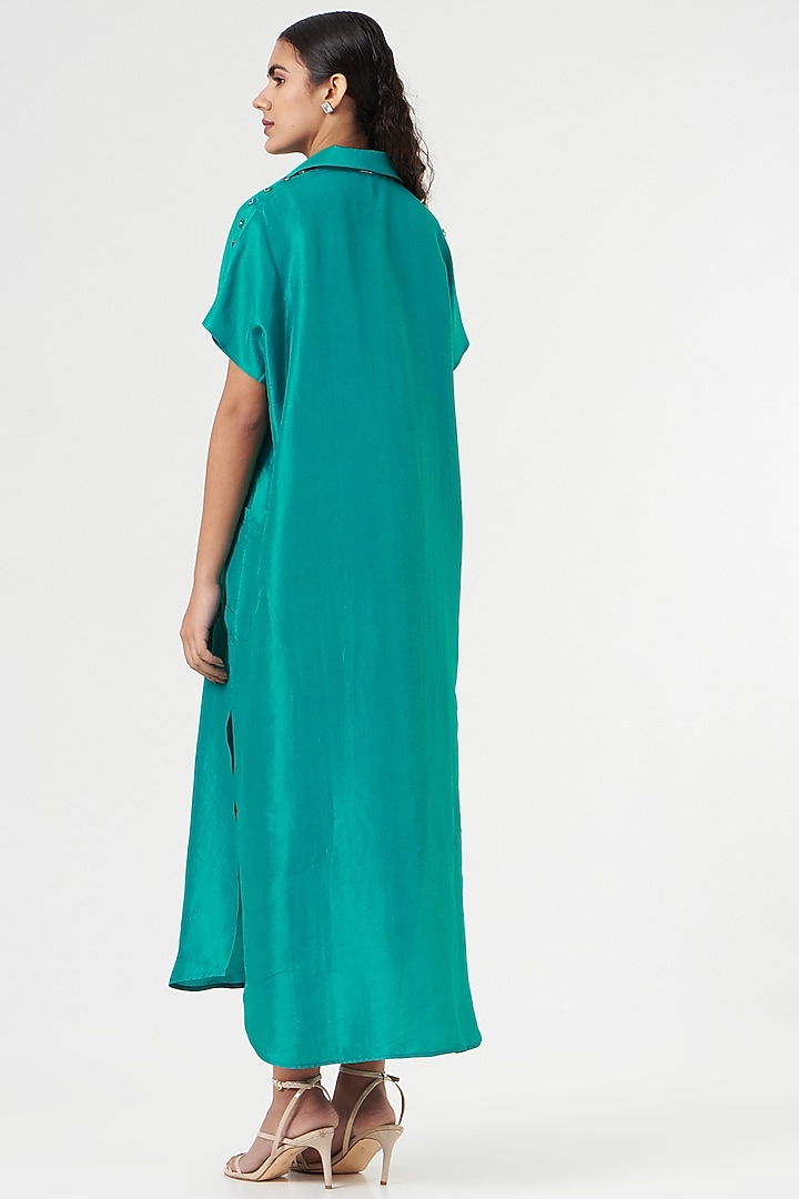 Emerald Silk Embellished Tunic Shirt  by 431-88 By Shweta Kapur at Pernia's Pop Up Shop