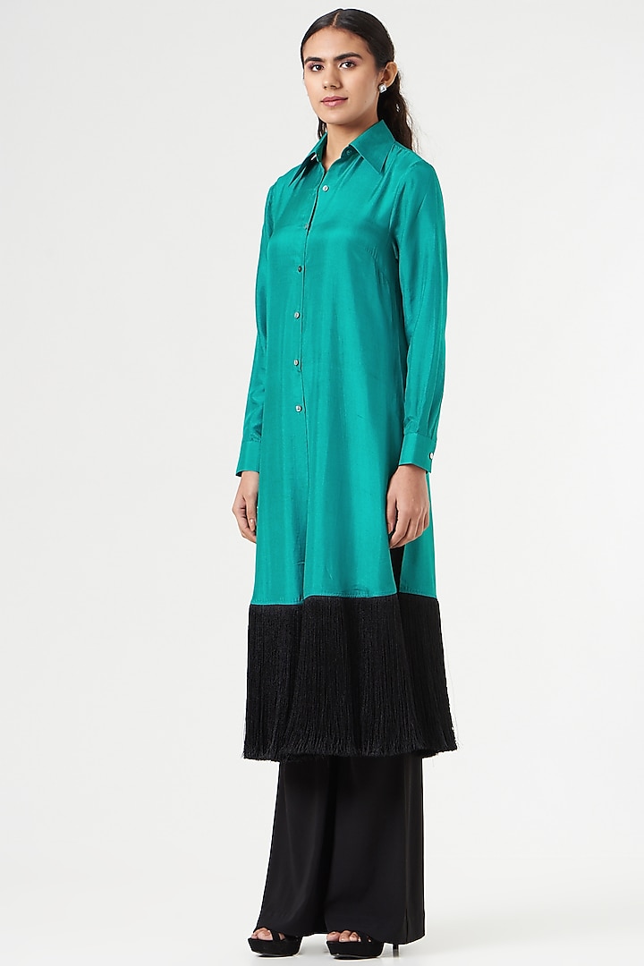 Emerald Silk Maxi Shirt by 431-88 By Shweta Kapur