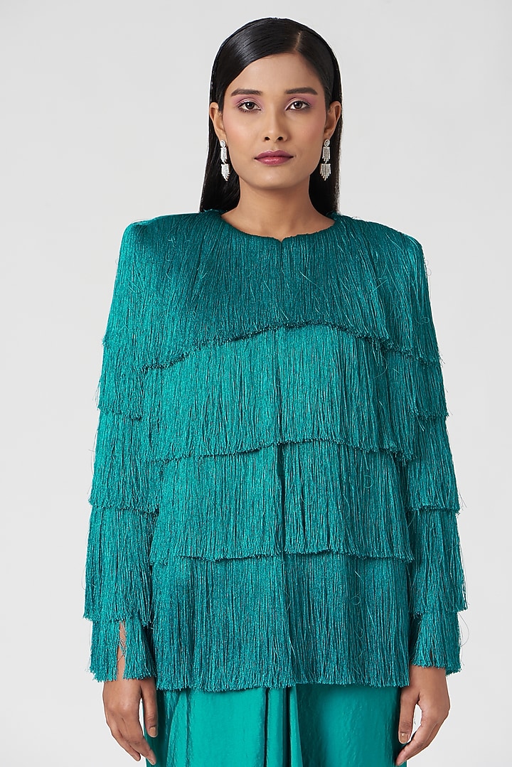 Emerald Green Satin Draped Party Wear Saree by 431-88 By Shweta Kapur at Pernia's Pop Up Shop