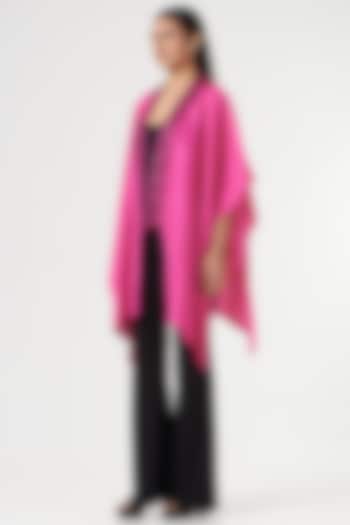 Fuchsia Embroidered Cape by 431-88 By Shweta Kapur at Pernia's Pop Up Shop