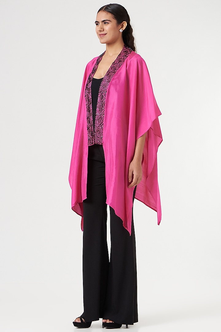 Fuchsia Embroidered Cape by 431-88 By Shweta Kapur at Pernia's Pop Up Shop