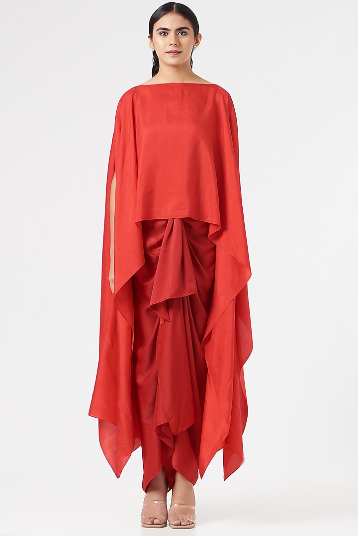 Red Silk Cape by 431-88 By Shweta Kapur at Pernia's Pop Up Shop
