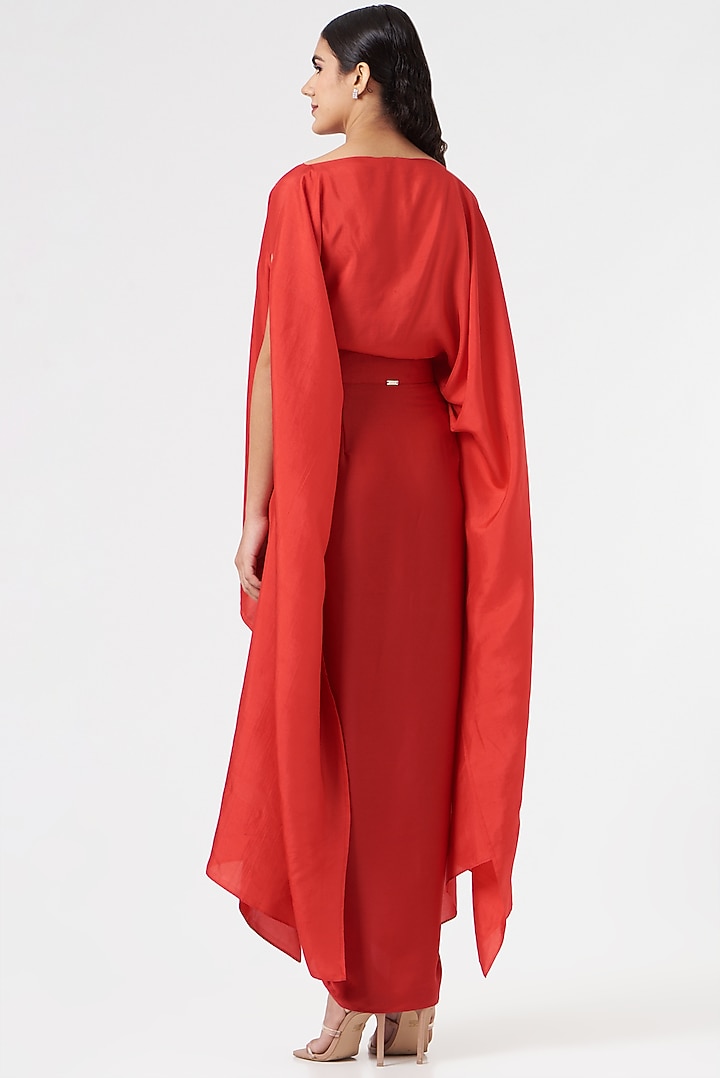 Red Silk Cape by 431-88 By Shweta Kapur at Pernia's Pop Up Shop