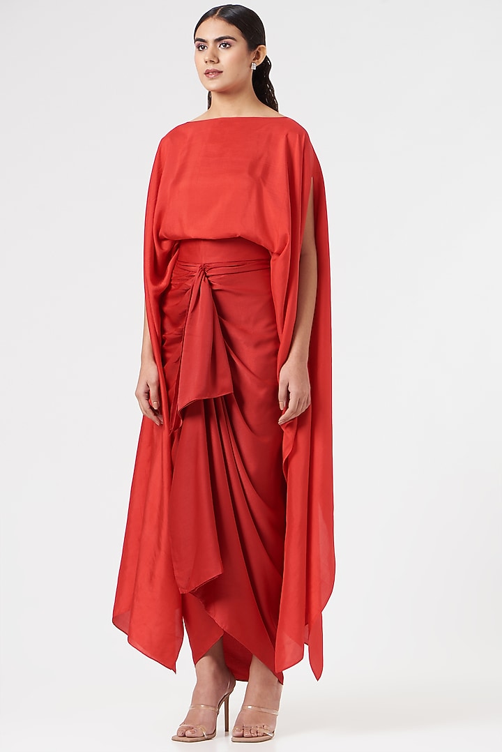 Red Silk Cape by 431-88 By Shweta Kapur at Pernia's Pop Up Shop