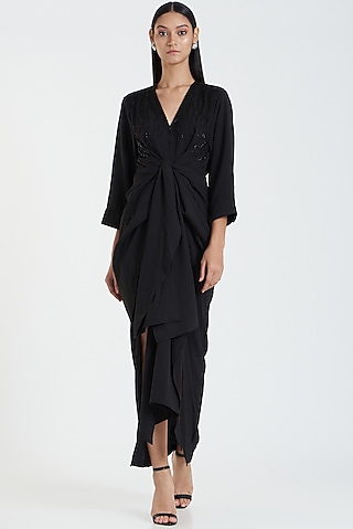 Black Embroidered Twisted Dress by 431-88 By Shweta Kapur