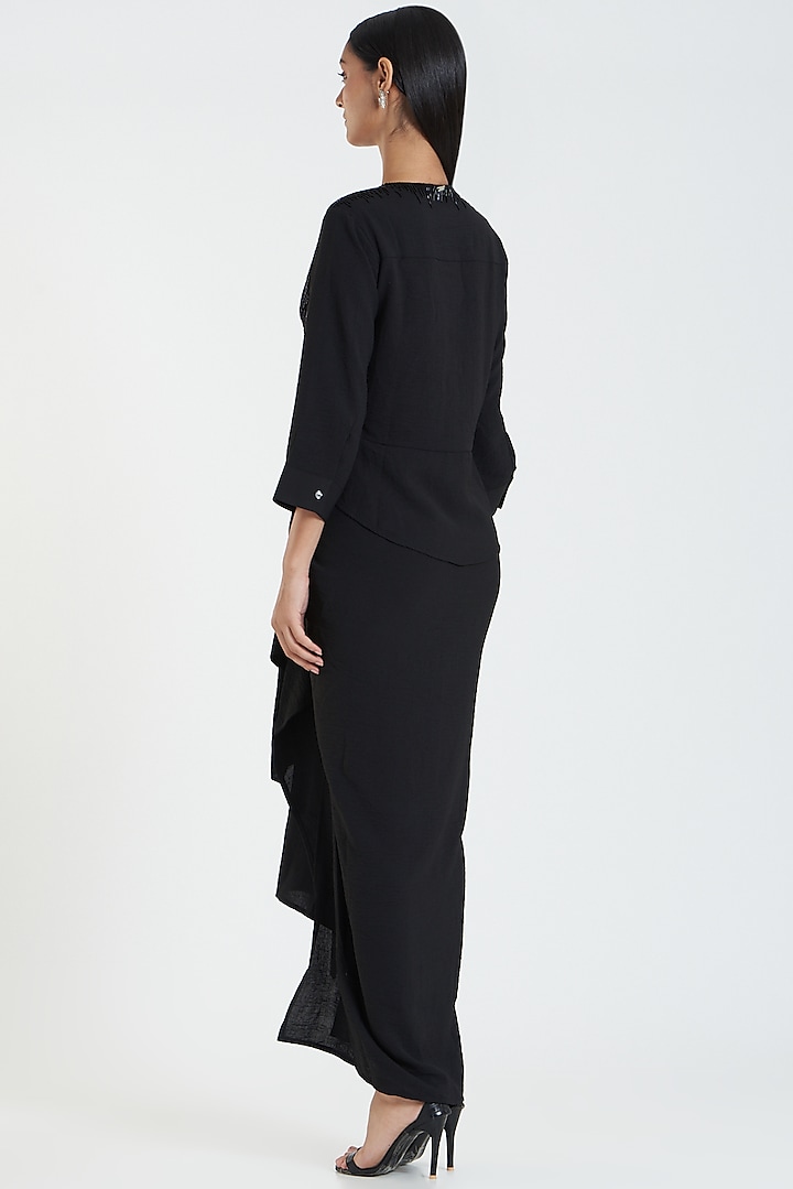 Black Embroidered Twisted Cocktail Dress by 431-88 By Shweta Kapur at Pernia's Pop Up Shop