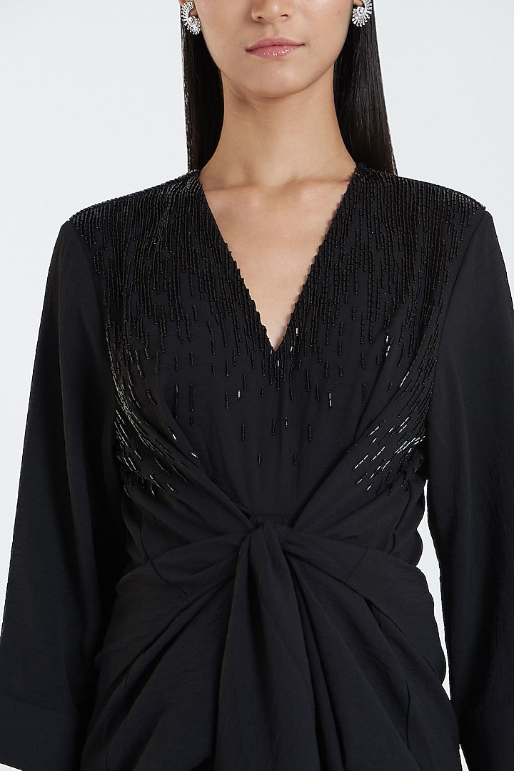 Black Embroidered Twisted Cocktail Dress by 431-88 By Shweta Kapur at Pernia's Pop Up Shop