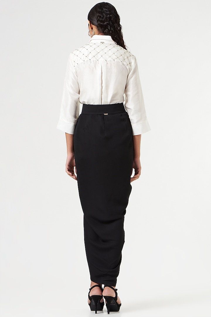 Black Micropoly Draped Skirt by 431-88 By Shweta Kapur at Pernia's Pop Up Shop