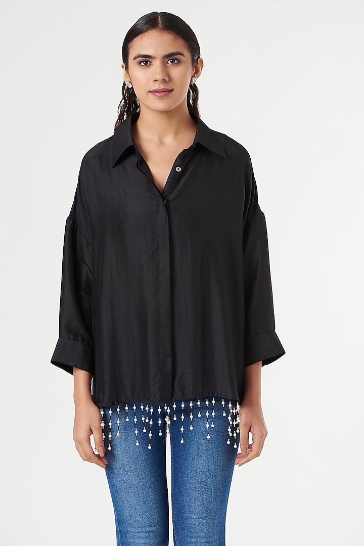 Black Shirt in Silk by 431-88 By Shweta Kapur at Pernia's Pop Up Shop