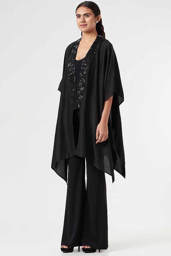 Black Embroidered Cape by 431-88 By Shweta Kapur