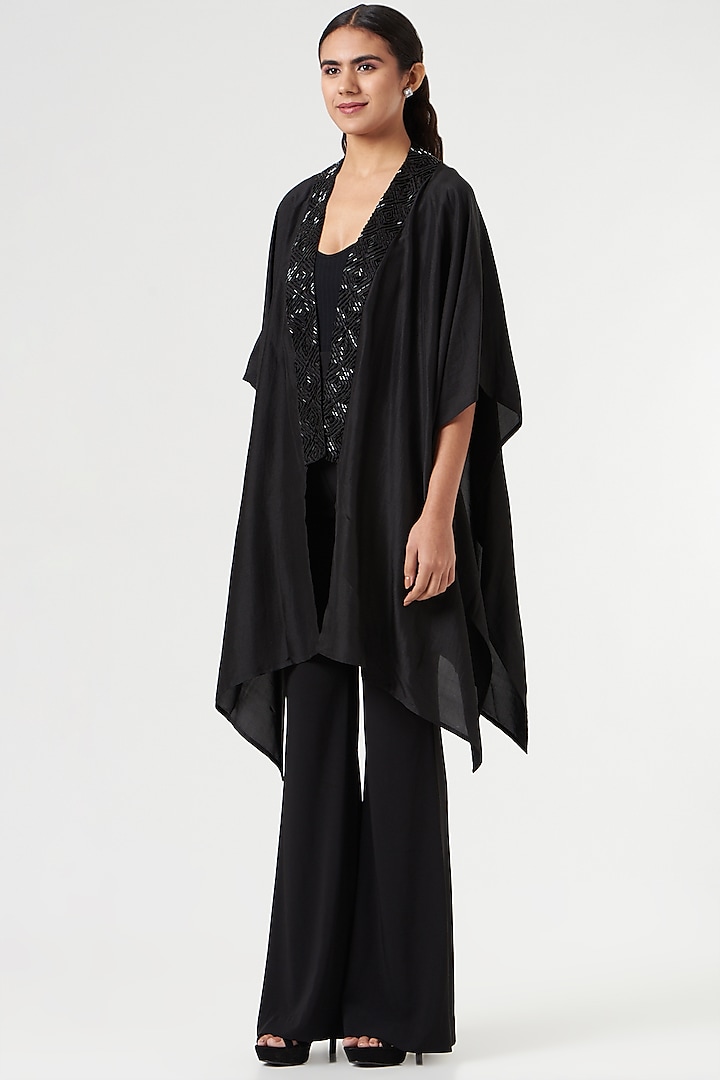 Black Embroidered Cape by 431-88 By Shweta Kapur at Pernia's Pop Up Shop