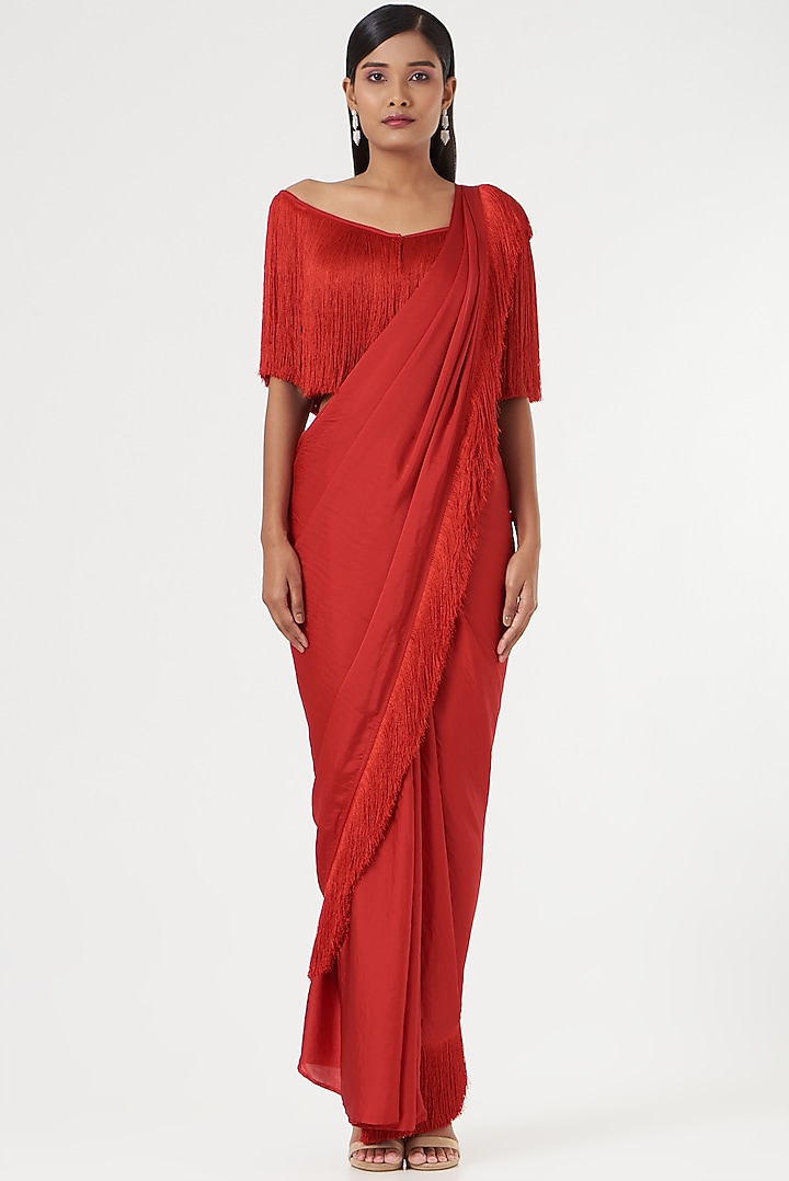 Red Hammered Satin Off-Shoulder Top by 431-88 By Shweta Kapur at Pernia's Pop Up Shop