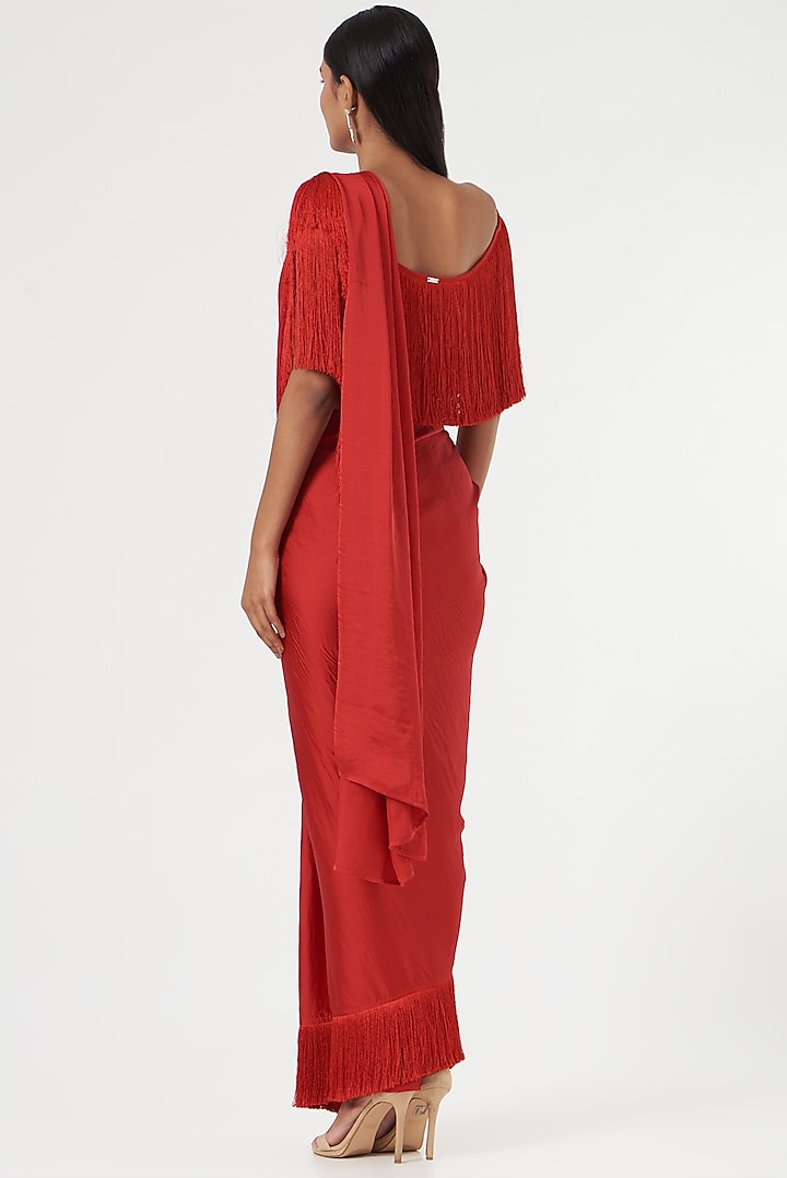 Red Hammered Satin Off-Shoulder Top by 431-88 By Shweta Kapur at Pernia's Pop Up Shop
