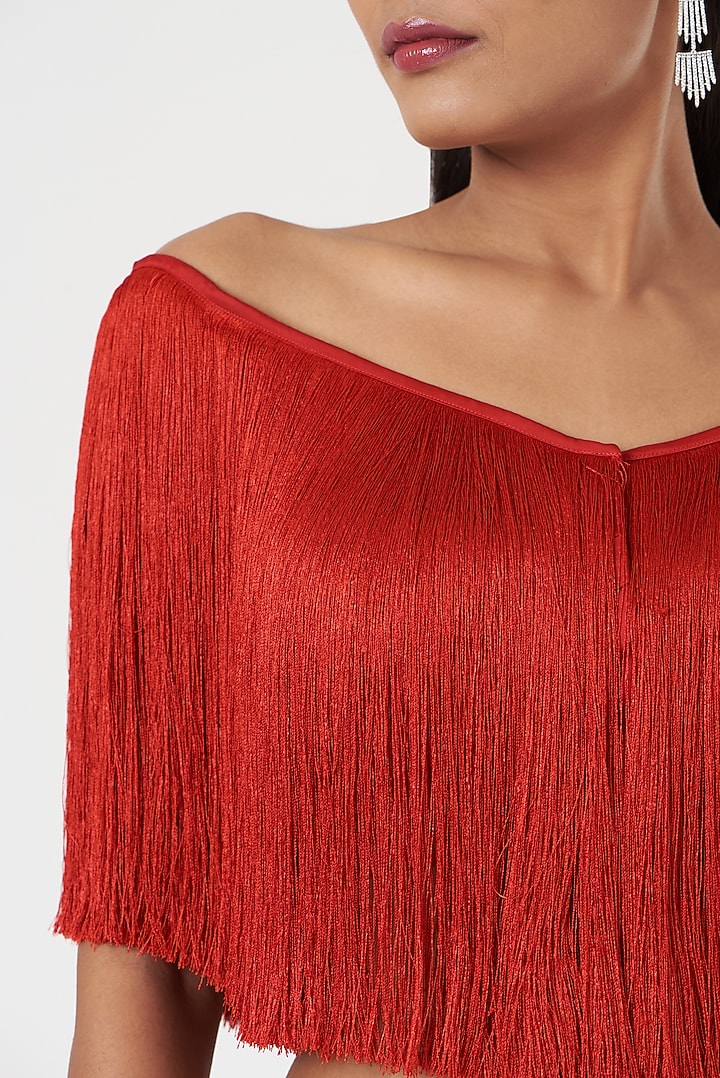 Red Hammered Satin Off-Shoulder Top by 431-88 By Shweta Kapur at Pernia's Pop Up Shop