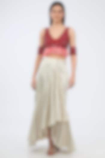 Ecru Satin Draped Skirt by 431-88 By Shweta Kapur