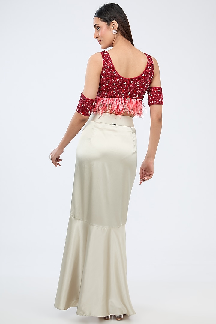 Ecru Satin Draped Skirt by 431-88 By Shweta Kapur at Pernia's Pop Up Shop