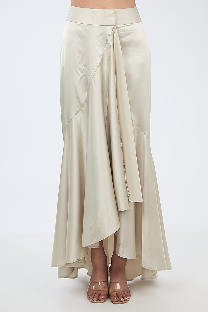 Ecru Satin Draped Skirt by 431-88 By Shweta Kapur at Pernia's Pop Up Shop